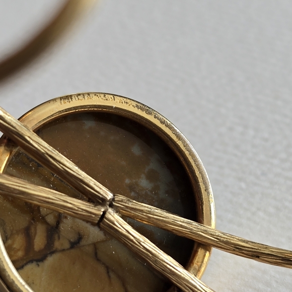 Vintage bracelet picture Jasper Gold tone cuff Southwestern desert scene - Picture 16 of 16